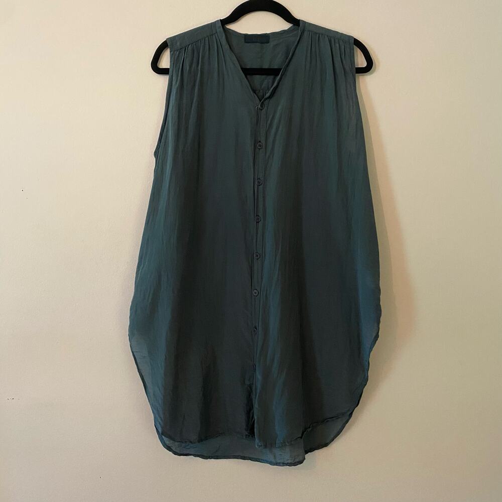 CP Shades Blue Shimmer Sleeveless Tank Tunic Sheer Cotton Silk Women's size XS